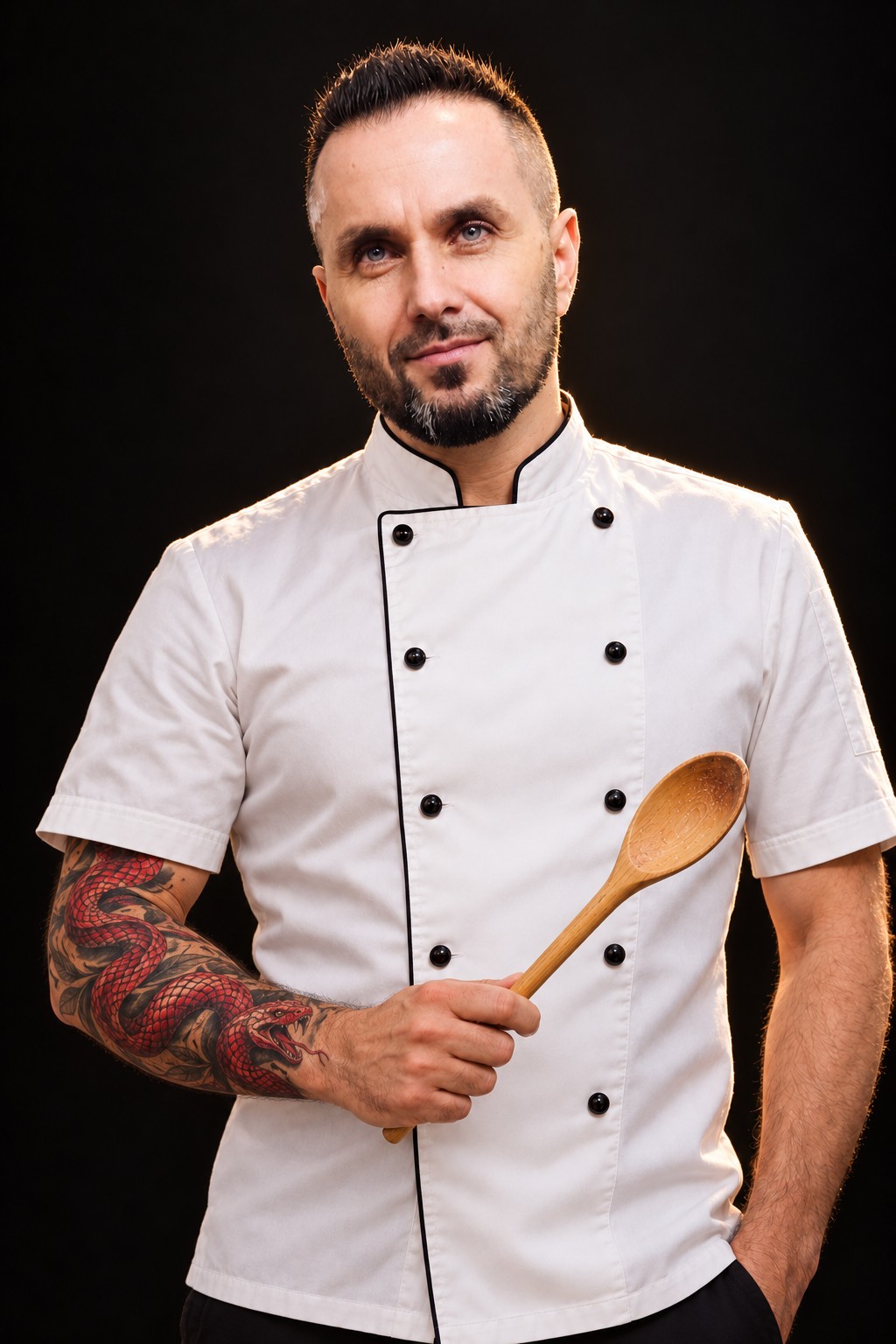 Claudiu, Tati la Cratiță, în jachetă de bucătar